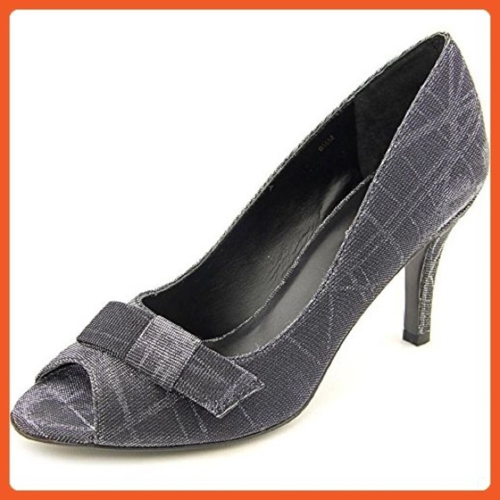 Van Eli Open Toe Party Pump Sz 10 W Silver Sparkle Dark Grey Fabric